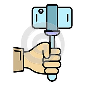 Smartphone in selfie stick icon color outline vector