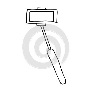 Smartphone with selfie stick  vector doodle illustration