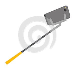 Smartphone on selfie stick vector illustration.