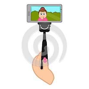 Smartphone on a selfiestick taking a photo