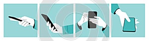 Smartphone. Set of vector illustrations of communication, mobile app, smartphone services.