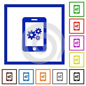 Smartphone settings flat framed icons
