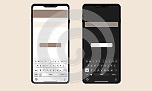 Smartphone The shape of a modern mobile phone. vector modern keyboard of smartphone, alphabet buttons, dark and light UI mode