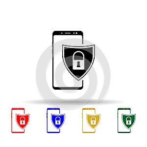 Smartphone, shield, lock multi color style icon. Simple glyph, flat vector of mobile concept icons for ui and ux, website or