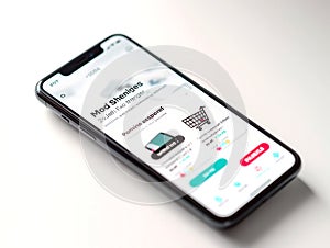 Smartphone with shopping app showing checkout and product details photo