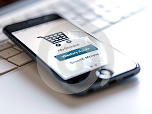 Smartphone with shopping cart icon displayed on screen photo
