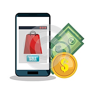 smartphone shopping e-commerce isolated