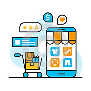 Smartphone shopping online store concept