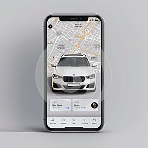 Smartphone Displaying Car Tracking Application with Map Interface