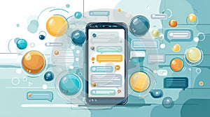 Chat Application Interface Displayed on Smartphone With Colorful Interactive Voice Bubbles