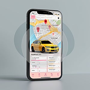 Mobile App Interface Displaying Map and Car Location Tracking