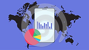 Smartphone showing charts and graph, analysis business accounting, statistics concept. Digital marketing, business analysis. Data