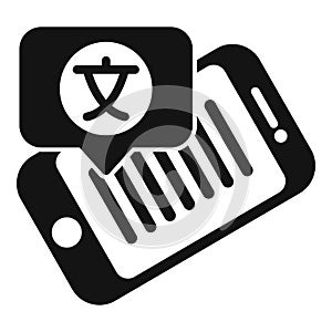 Smartphone showing foreign language symbol in speech bubble icon photo