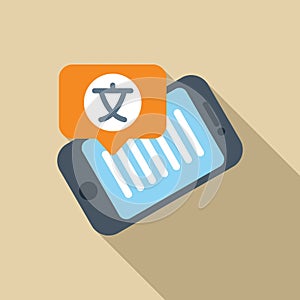 Smartphone showing foreign language symbol in speech bubble for translation app photo