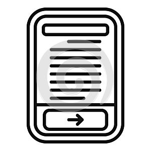 Smartphone showing text and right arrow button icon