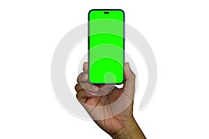 Smartphone similar to iphone 13 with green screen for Infographic Global Business Marketing Plan, mockup model similar to iPhone