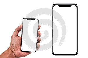 Smartphone similar to iphone xs max with blank white screen for Infographic Global Business Marketing Plan , mockup model similar photo