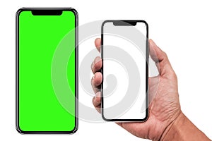 Smartphone similar to iphone xs max with blank white screen for Infographic Global Business Marketing Plan , mockup model similar photo
