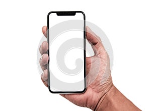 Smartphone similar to iphone xs max with blank white screen for Infographic Global Business Marketing Plan , mockup model similar photo