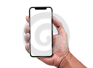 Smartphone similar to iphone xs max with blank white screen for Infographic Global Business Marketing Plan , mockup model similar