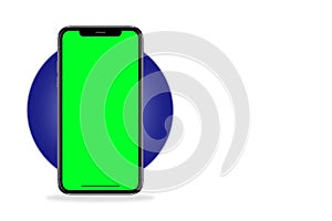 Modern mobile smart phone with blank green screen. photo