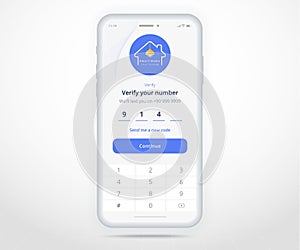 Smartphone smart home verify password controlled app UX UI, IOT Internet of things technology, Digital future home automation tech