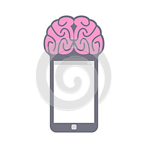 Smartphone. Smart phone with brain. Fantastic Concept technology