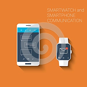 Smartphone and smartwatch messages user interface icons kit. Wearable technology concept in modern flat design