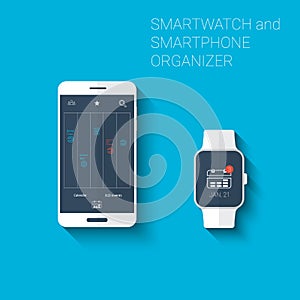 Smartphone and smartwatch organizer or calendar player user interface icons kit. Wearable technology concept in modern