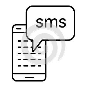 Smartphone sms thin line icon. Message on mobile illustration isolated on white. Chat outline style design, designed for