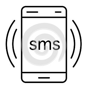 Smartphone with sms thin line icon. Mobile phone with message illustration isolated on white. Mail outline style design