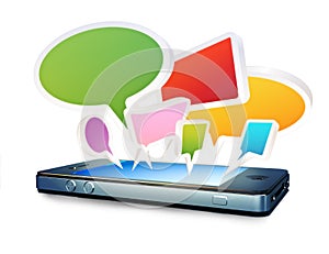 Smartphone with social media chat bubbles or speech bubbles