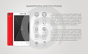 Smartphone specification with flat line icons. photo