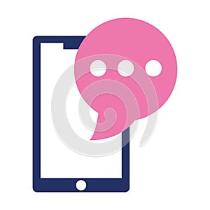 Smartphone speech bubble chat sms isolated design icon white background