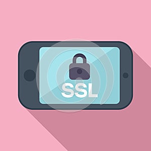 Smartphone SSL certificate icon flat vector. Safety network