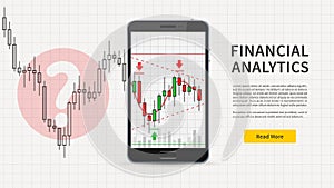 Smartphone with stock market candlestick graph webpage banner