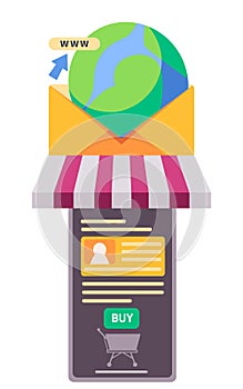 smartphone store front symbol marketing email globe internet distribution digital transaction online