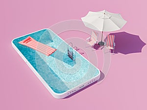 Smartphone Swimming Pool with Lounger and Umbrella Set Up