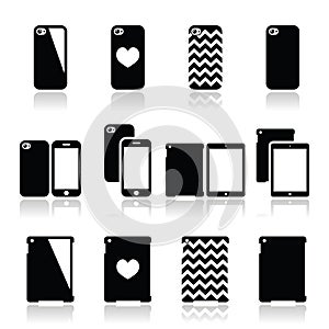 Smartphone, tablet case icons set photo