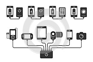 Smartphone, Tablet, E-Book, Player, Camera and Camcorder Charged by Powerbank