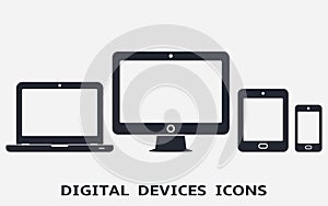 Smartphone, tablet, laptop and desktop computer icons. Vector illustration of responsive web design