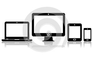 Smartphone, tablet, laptop and desktop computer icons. Vector illustration of responsive web design