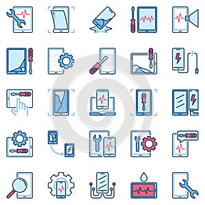 Smartphone and Tablet Repair blue creative vector icons