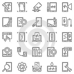 Smartphone and Tablet Repair concept vector outline icons set