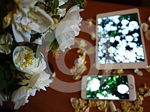 Smartphone and tablet screen. Details, macro, close-up