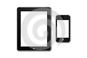 smartphone and tablet with white screen digital devises mockup isolated on white background.