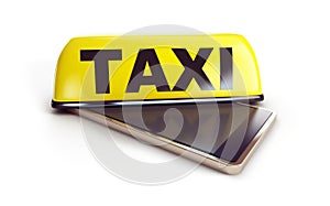 Smartphone taxi on a white background 3D illustration, 3D rendering