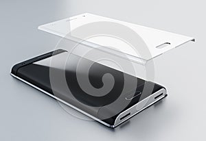 Smartphone and tempered glass screen protector. 3D illustration