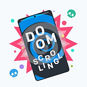 A Smartphone with text Doom Scrolling. Isolated Vector Illustration