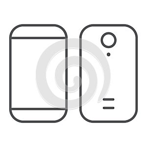 Smartphone thin line icon, device and phone, mobile phone sign, vector graphics, a linear pattern on a white background.